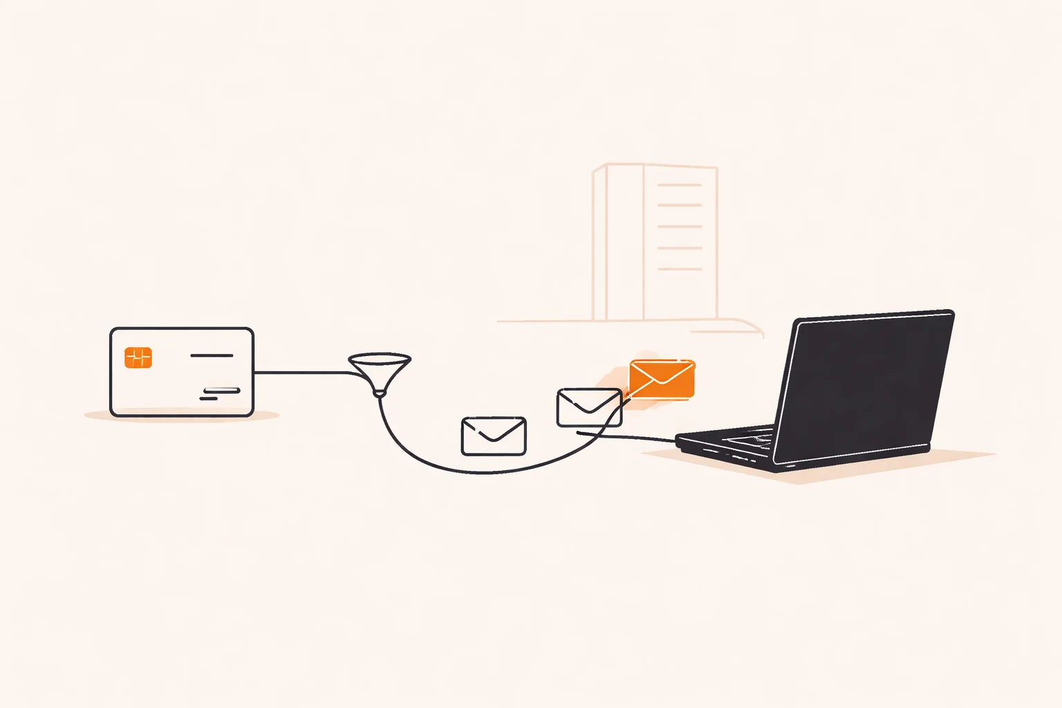 Illustration of payment events routed through a listener into a local laptop, depicting a Stripe test webhook setup