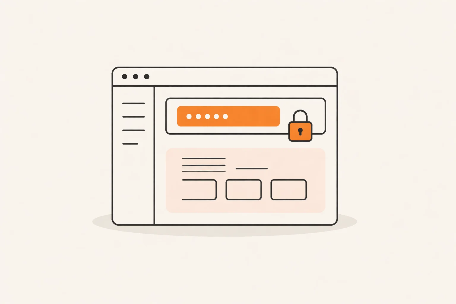 Illustration of a payment dashboard with a masked signing secret field next to a padlock