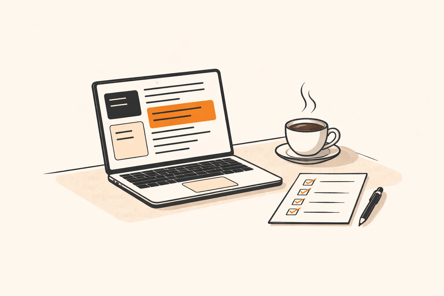 Laptop and handwritten checklist representing a focused web app security audit for an AI-built app